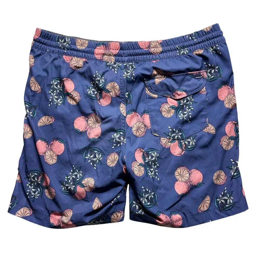Hurley Boardshorts Medium Mens Blue Citrus Fruit Swim Trunks Classic Y2K 2000s